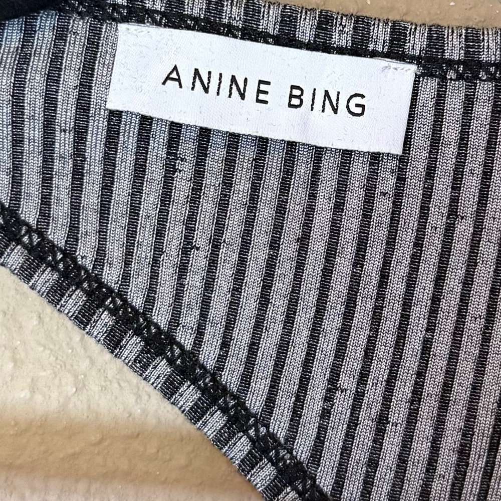 Anine Bing Black and Grey Striped Asymmetrical Kristen Tank Top Large - Picture 5 of 8